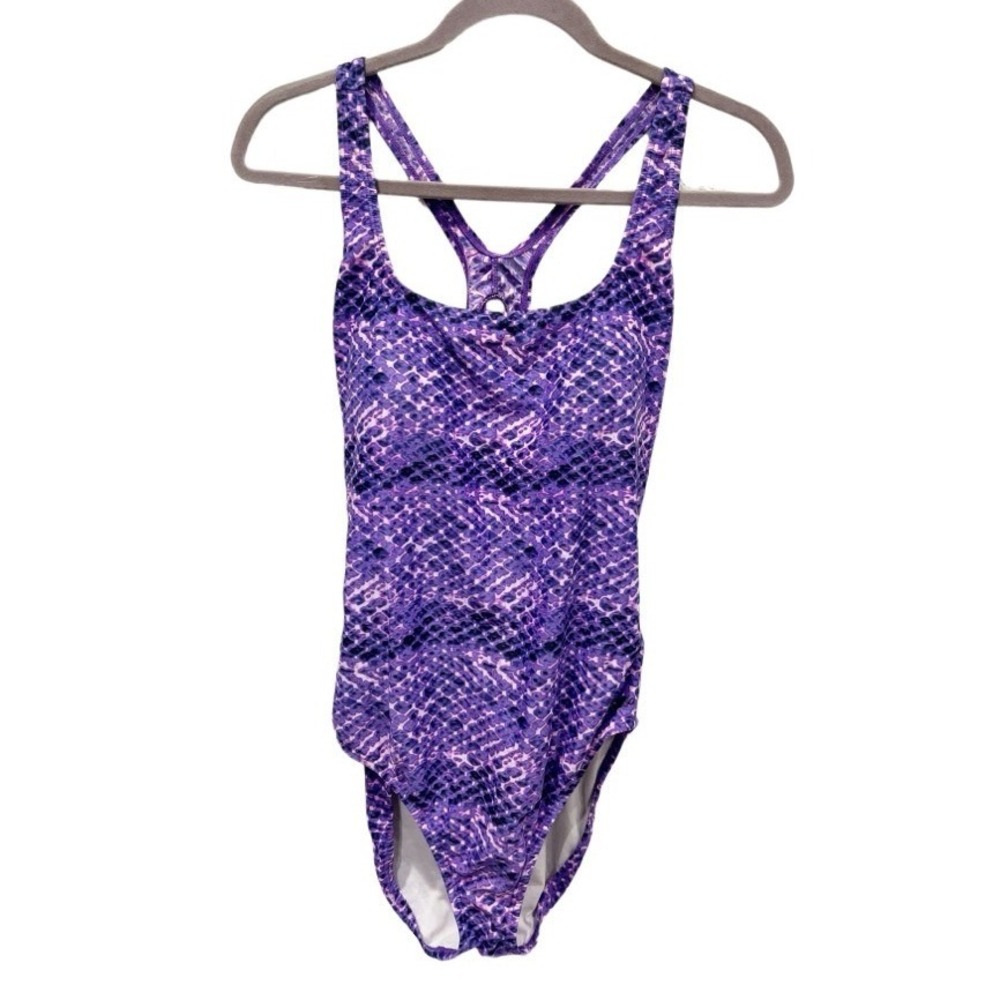 Speedo Ultraback Purple Snakeskin Print Racerback One Piece Swimsuit Size 12
